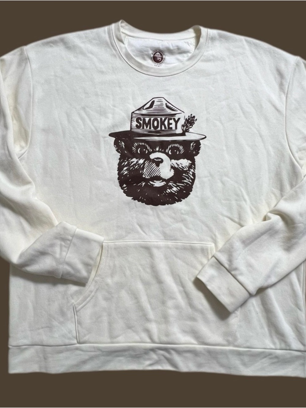 Officially Licensed Smokey The Bear Crewneck Sweatshirt Yellow/Creme Men's 2XL